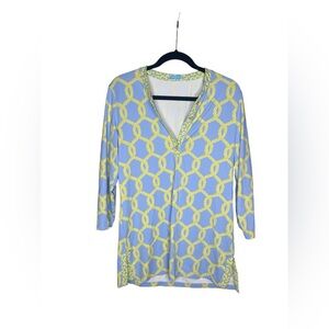 J. McLaughlin Blue And Yellow Tunic Top Size Medium